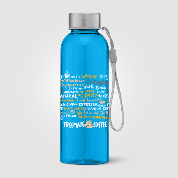 Skye - Bouteille d'eau 500 ml en rPET avec bracelet de poigne - Bleu foncé / Sérigraphie