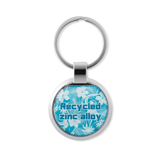 Round recycled zinc alloy, doming keychain - Flat ring / Tissue paper wrapping