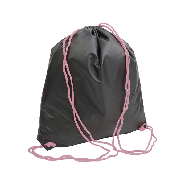 Black 210T Polyester Backpack With Drawstring Closure, Reinforced Black Corners - Pink