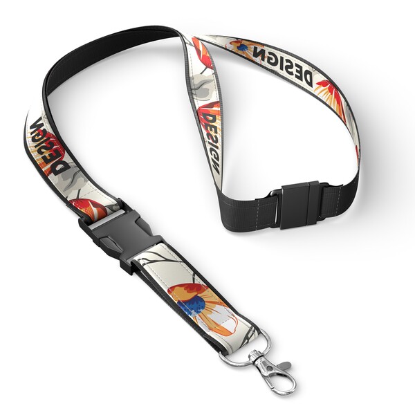 Detachable polyester lanyard with sublimated satin overlay - 20mm width / Metal carabiner / Safety breakaway