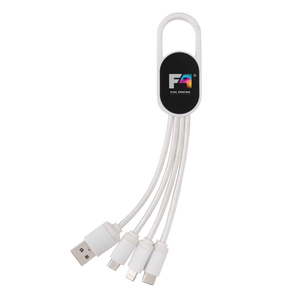 4-in-1 cable with carabiner clip - White