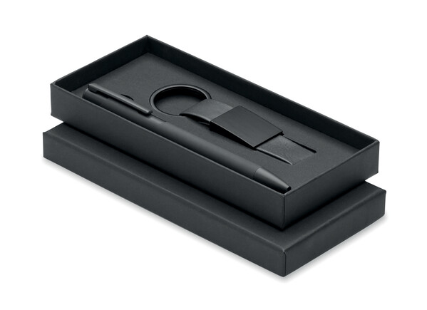 Ball pen & PU Keyring set Escri Set - Black