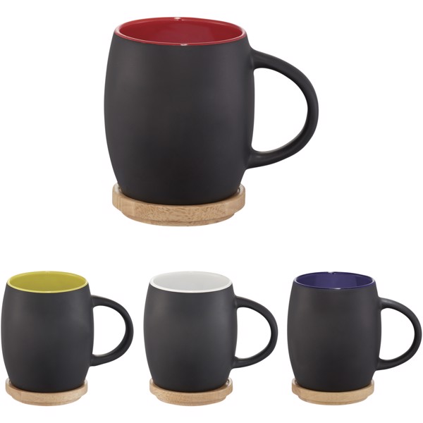 Tazza in ceramica Heart con coperchio in legno da 400 ml - Nero / Bianco