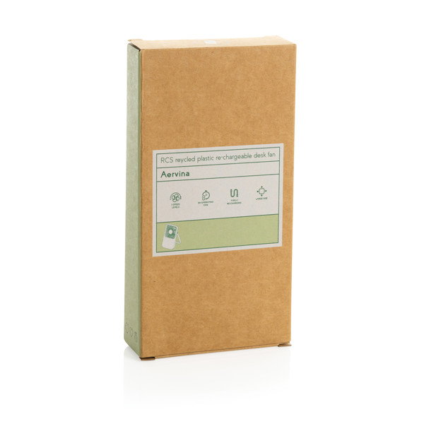 Aervina RCS recycled plastic re-chargeable desk fan - White