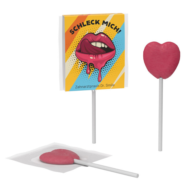 Promotional lollipop in cardboard packaging