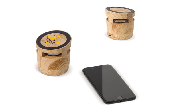 Wooden look speaker 3W &amp; wireless charger 5W