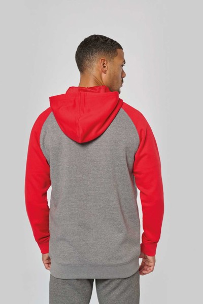 Unisex Two-Tone Zipped Hooded Fleece Jacket - Grey Heather / Sporty Navy / 3XL