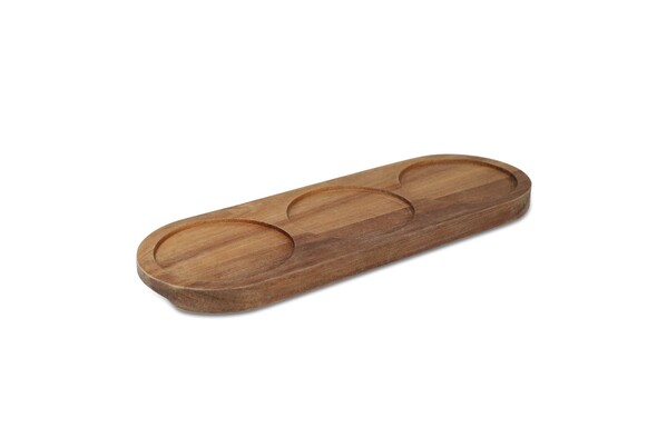 InSideOut Support en bois avec 3 bols ronds en céramique - Ecru
