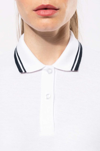 Ladie's Short-Sleeved Poloshirt With Contrasting Piping - White / Black / S