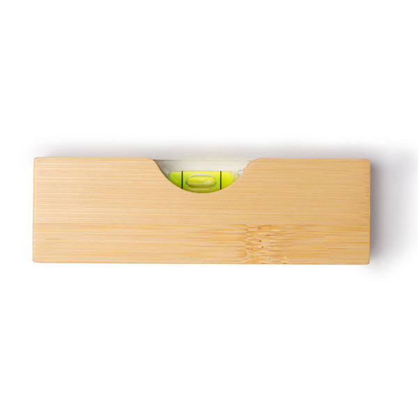 Personalised bamboo bubble level with metal bottle opener