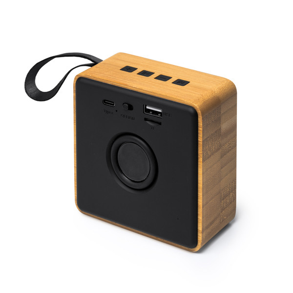 Personalised wireless speaker in bamboo and RPET with hands-free function
