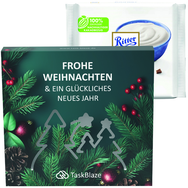 Promotional slipcase, christmas tree punching, Ritter SPORT yogurt chocolate