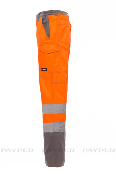 Calças de alta visibilidade - Cinzento Urze / Laranja Fluorescente 