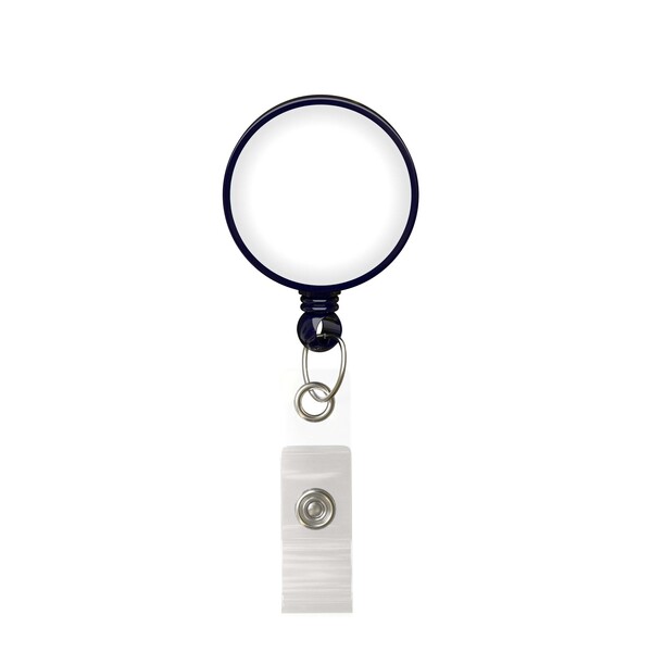 Retractable badge reel in round shape with ⌀2.8cm logo - Deep Navy Blue