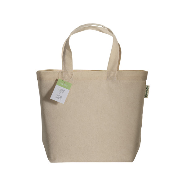 Organic Cotton Shopping Bag, Short Handles And Buttom Gusset