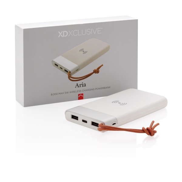 Aria powerbank 8000 mAh, 5W brezžično polnjenje - Bela