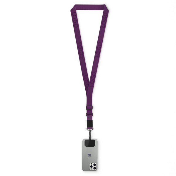 Woven adjustable crossbody phone holder with logo engraved metal plate - Deep Purple