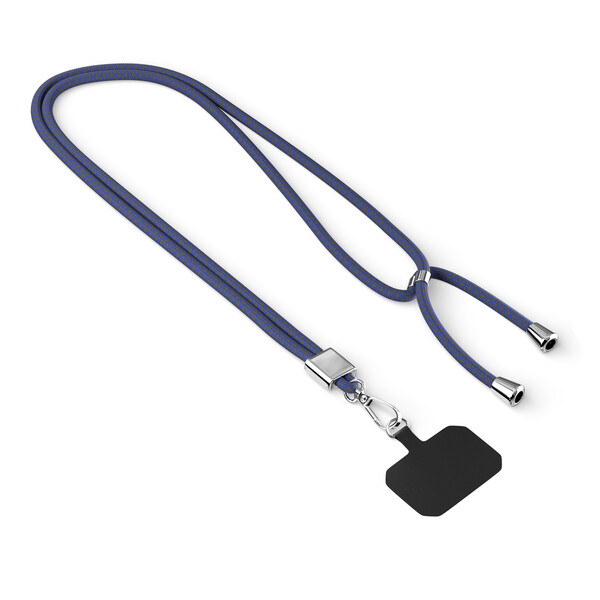 Crossbody, trendy 2-tone cord phone holder made of polyester - Dark Azure Blue / Black / Silver accessories