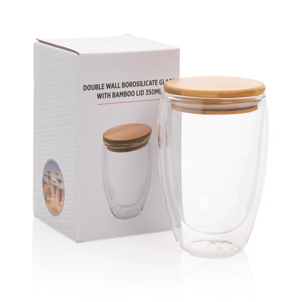 XD - Double wall borosilicate glass with bamboo lid 350ml