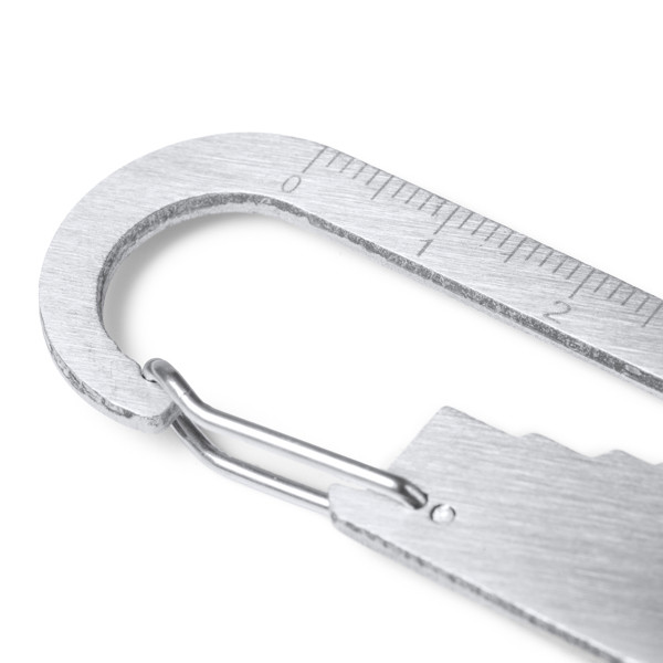 Personalised multi-tool keyring in stainless steel with carabiner and shopping cart coin