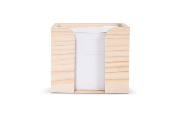 Paper pad 10x10x8.5cm in wooden cube box - Nature