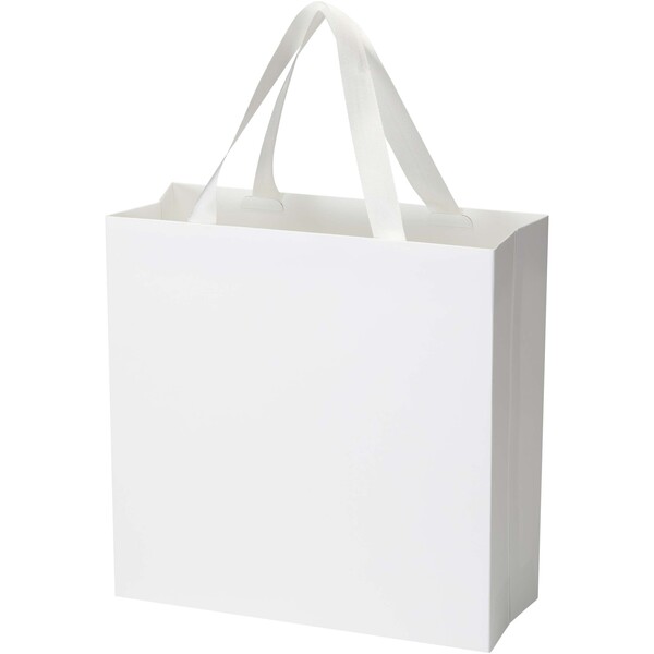 Smartfold 230 g/m2 paper bag with ribbon handles and gloss lamination -  31 x 12 x 31 cm - White