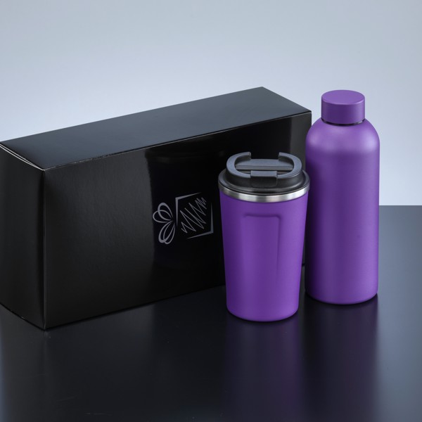 Coffret Pour Boissons: Mug À Café Nordic Et Bouteille Thermique Nordic - Violet