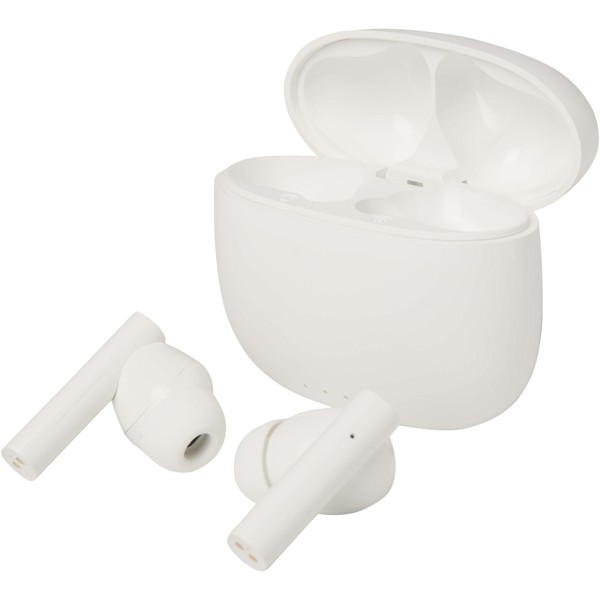 Alterf True Wireless Bluetooth® Headset aus recyceltem Kunststoff mit Silikon-Ohrstöpseln - weiss