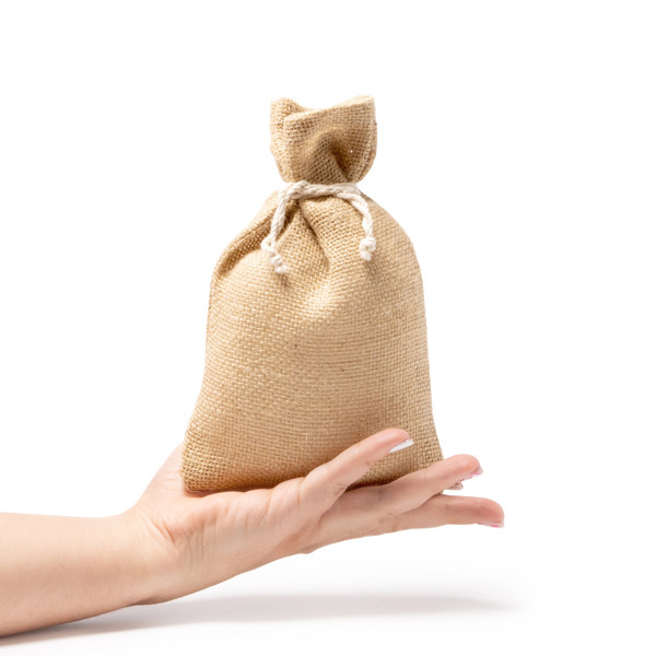 Personalised natural jute drawstring bag