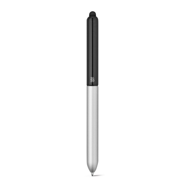 NEO. Hliníkové kuličkové pero s dotykovou špičkou - Černá / Saténově Stříbrná