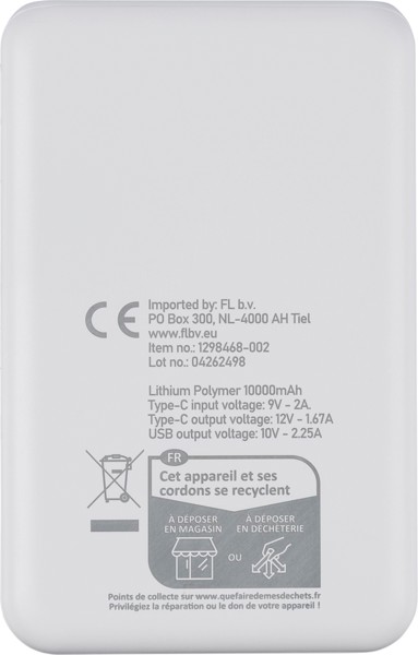 Recycled ABS powerbank Rayen - White