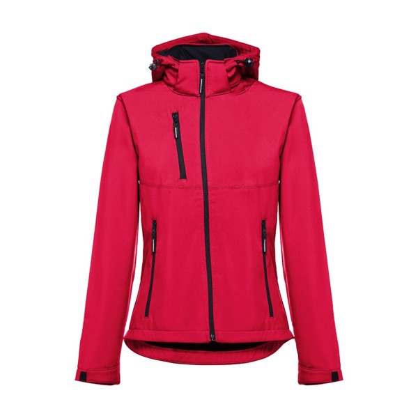 THC ZAGREB WOMEN. Women's softshell jacket with detachable hood and rounded back hem - Red / L
