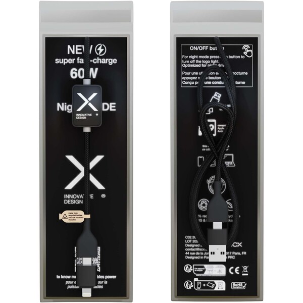 Cabo de carregamento de 60 W com interruptor e logotipo iluminado SCX.design C32
