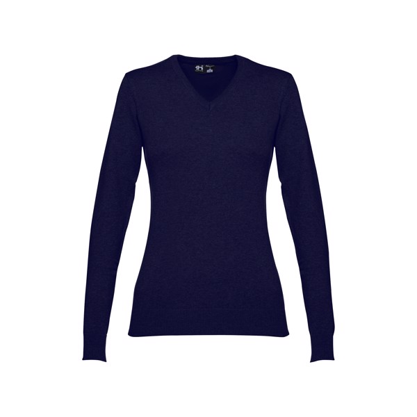 THC MILAN WOMEN. V-neck pullover for women in cotton and polyamide - Navy Blue / XL