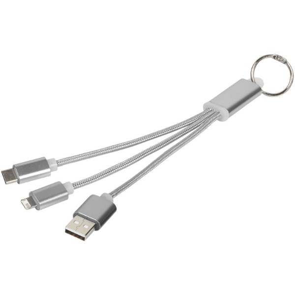 Metal 3-in-1 Ladekabel mit Schlüsselanhänger - Silber