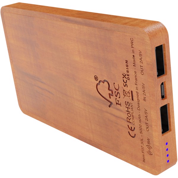 Powerbank sem fios de 5000 mAh luminosa em madeira "SCX.design P37"