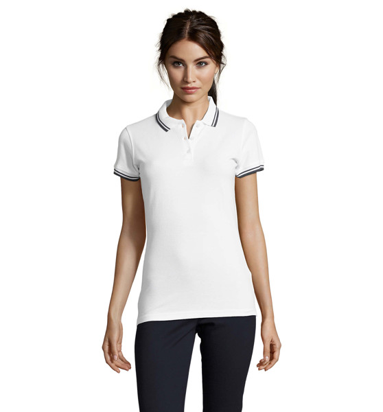 Pasadena women polo shirt, 100% cotton, 200g - White / Navy / S