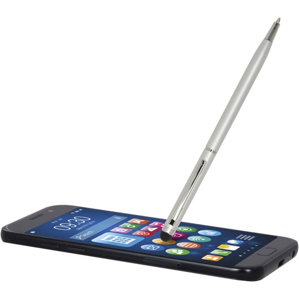Ore aluminium ballpoint pen with stylus (blue ink) - Silver