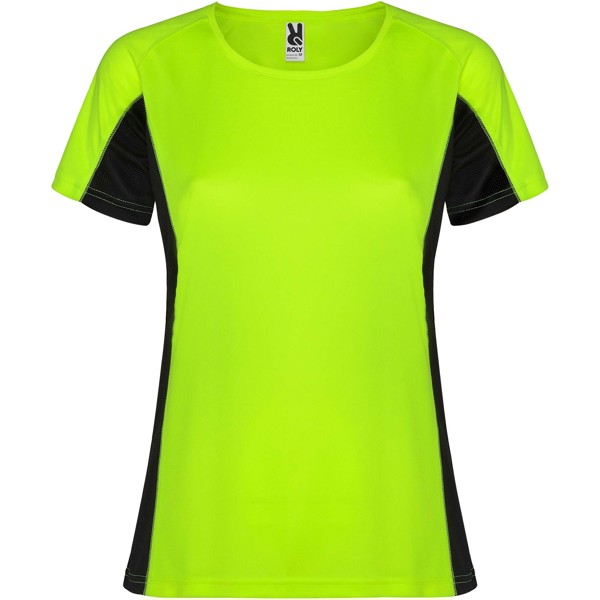 T-shirt sportiva a maniche corte da donna Shanghai - Verde fluo / Nero / XL