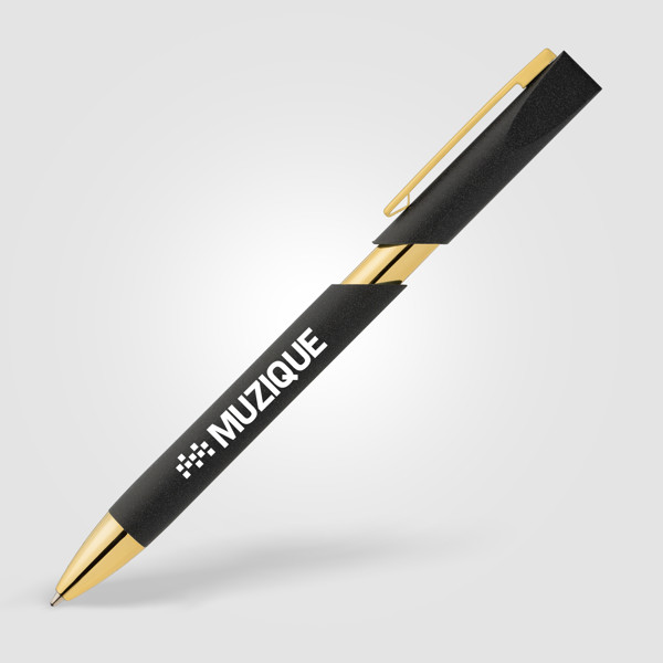 Aurelia Recycled Plastic Gold Trim Pen - Black / 4 Colour inkjet