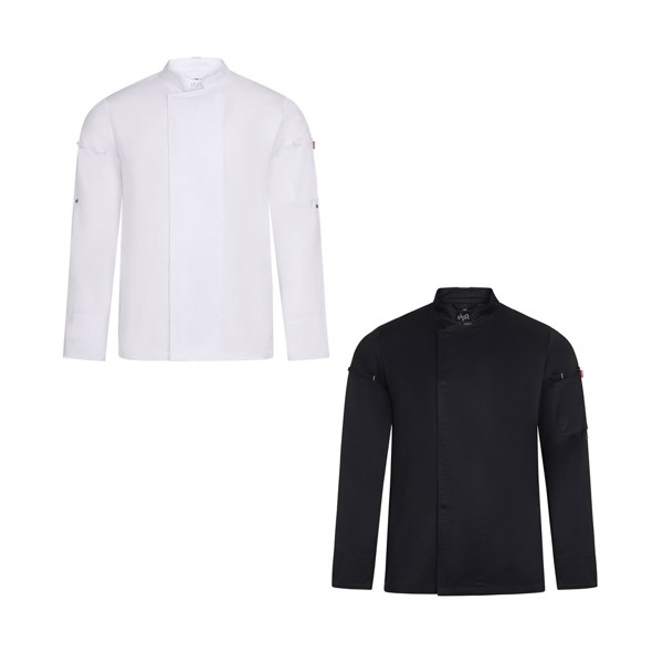 VL AGNI. Chaqueta de cocina unisex (190 g/m²) fabricada con algodón (35 %) y poliéster reciclado (65 %) - Blanco / S