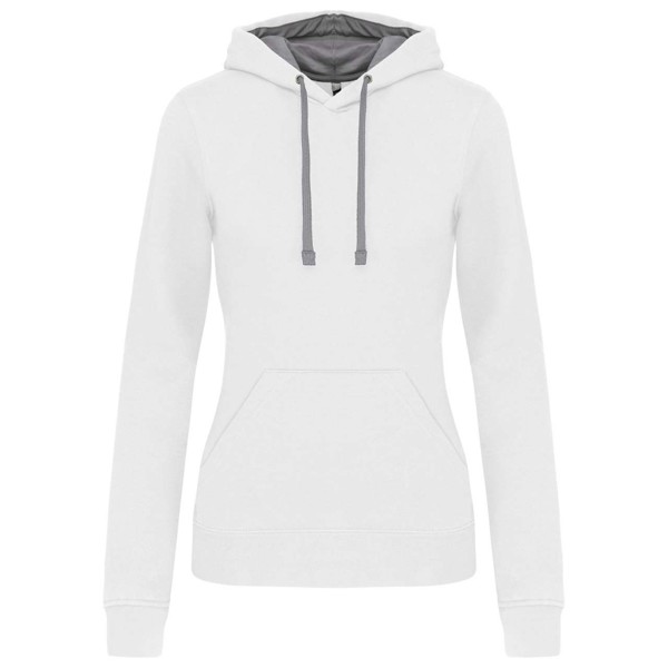 Ladies’ Contrast Hooded Sweatshirt - White / Fine Grey / XL