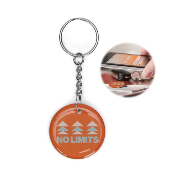 Round Pre-programmed NFC keyring with doming - K1 ring / Individual polybag