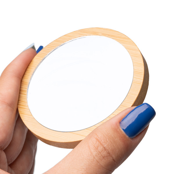 Personalized bamboo pocket mirror with eco packaging