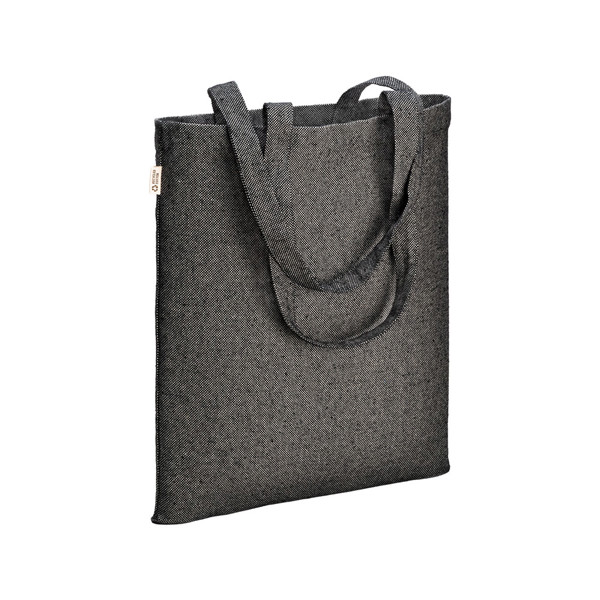 Recycled Cotton Shopper Bag 300 G/M2 With Melange Effect. Long Handles - Black