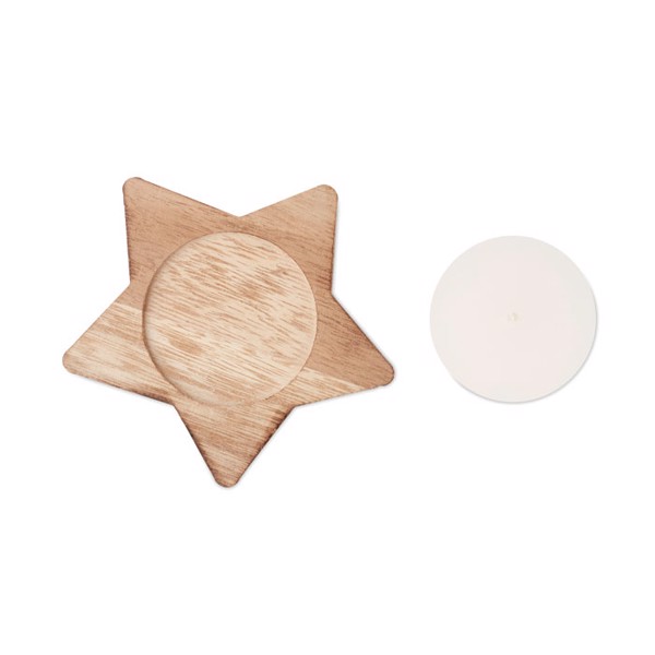 Lotus candle, vanilla scent, wooden star base - Wood
