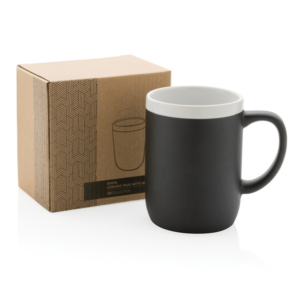 Ceramic mug with white rim 300ml - Black / White