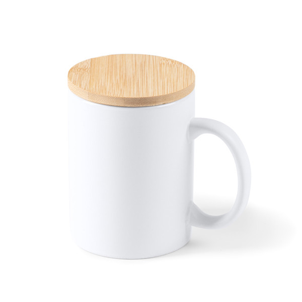 Personalised ceramic mug 370 ml with bamboo lid and matte finish