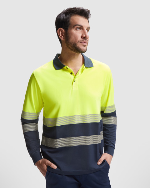 Polo Manga Larga Vega T - Marino/Amarillo Fluor / 3XL