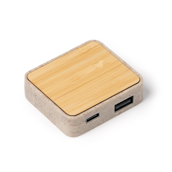 Hub USB personalizado de fibra de trigo y bambú con 4 puertos plegables